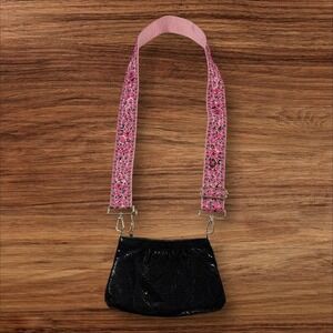 Black Metal Mesh Evening Bag Removable Pink Floral‎ Strap Handmade Purse